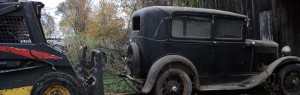 Removing a 1933 Model A from a barn with loader